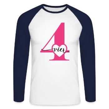 Chiffre quatre 4 avec cœur - T-shirt baseball manches longues Homme - blanc/marine - Devant - Nik (191cm)