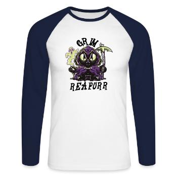 Halloween Chat Chats Grim Reapurr - T-shirt baseball manches longues Homme - blanc/marine - Devant - Nik (191cm)