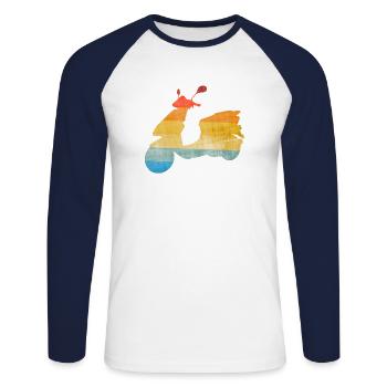 Motorroller Roller Moped - T-shirt baseball manches longues Homme - blanc/marine - Devant - Nik (191cm)