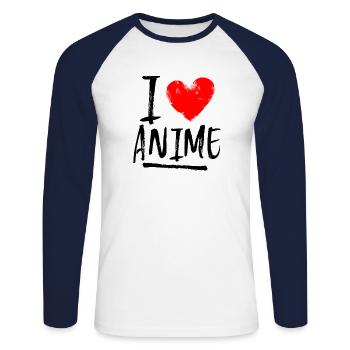 I love anime - T-shirt baseball manches longues Homme - blanc/marine - Devant - Nik (191cm)