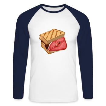 Toast with a fat steak best breakfast - Unisex Long Sleeve Baseball T-Shirt - white/navy - Front - Nik (191cm)