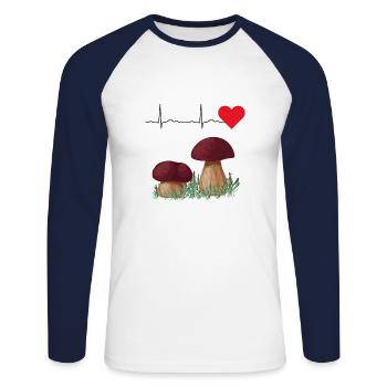 Steinpilze Pilze sammeln Pilzsammler Pilz EKG - Unisex Baseballshirt langarm - Weiß/Navy - Vorne - Nik (191cm)