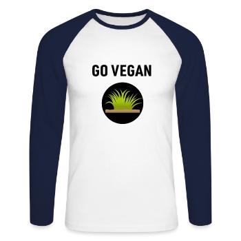 Devenez vegan - vegan - T-shirt baseball manches longues Homme - blanc/marine - Devant - Nik (191cm)