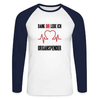 Organspende rettet Leben - Werde Organspender! - Unisex Baseballshirt langarm - Weiß/Navy - Vorne - Nik (191cm)