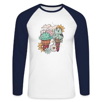 Scape de crème glacée - T-shirt baseball manches longues Homme - blanc/marine - Devant - Nik (191cm)