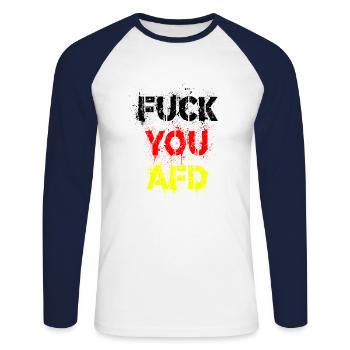 FUCK YOU AFD - Unisex Baseballshirt langarm - Weiß/Navy - Vorne - Nik (191cm)