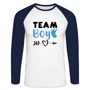 Team Boy - Gender Reveal - Unisex Long Sleeve Baseball T-Shirt - white/navy - Front - Nik (191cm)
