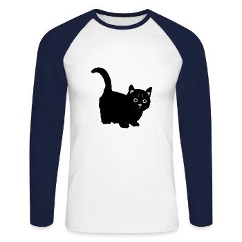 Katze schwarz - Unisex Baseballshirt langarm - Weiß/Navy - Vorne - Nik (191cm)