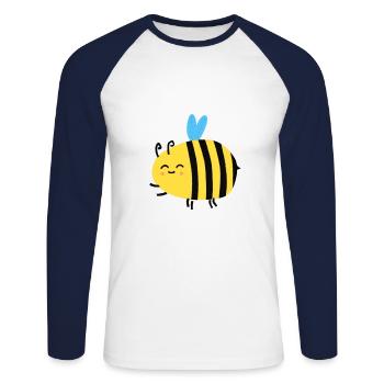 Abeille douce | idée cadeau - T-shirt baseball manches longues Homme - blanc/marine - Devant - Nik (191cm)
