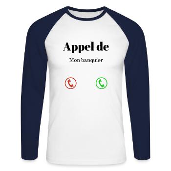 Appell von meinem Banker Humor lol - Unisex Baseballshirt langarm - Weiß/Navy - Vorne - Nik (191cm)