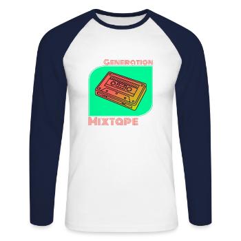 Generation Mixtape Cassette Kidcore Idée cadeau - T-shirt baseball manches longues Homme - blanc/marine - Devant - Nik (191cm)
