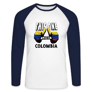 Drapeau Colombie Drapeau colombien vintage - T-shirt baseball manches longues Homme - blanc/marine - Devant - Nik (191cm)