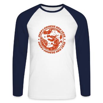 Cadeau du Nouvel An chinois Dragon Chine Asiatique I - T-shirt baseball manches longues Homme - blanc/marine - Devant - Nik (191cm)