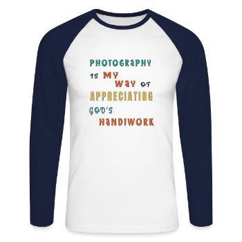 "Photography is my way" typography quote - Unisex Long Sleeve Baseball T-Shirt - white/navy - Front - Nik (191cm)