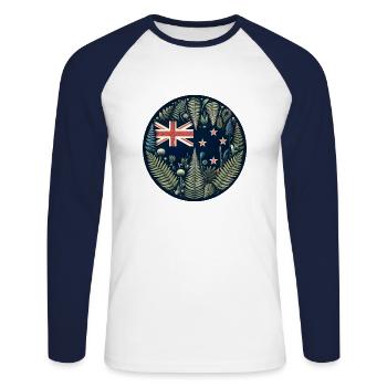 Neuseeland Aotearoa Kiwi 8 - Unisex Baseballshirt langarm - Weiß/Navy - Vorne - Nik (191cm)