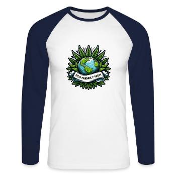 « Effet écologique » : T-shirt Earth & Cannabis Unity - T-shirt baseball manches longues Homme - blanc/marine - Devant - Nik (191cm)