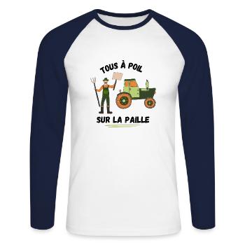 All naked on straw - supports farmers - Unisex Long Sleeve Baseball T-Shirt - white/navy - Front - Nik (191cm)