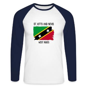Saint-Kitts-et-Nevis - Caraïbes - Antilles - T-shirt baseball manches longues Homme - blanc/marine - Devant - Nik (191cm)