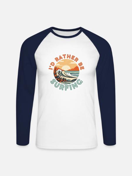 I'd rather be surfing - Unisex Long Sleeve Baseball T-Shirt - white/navy