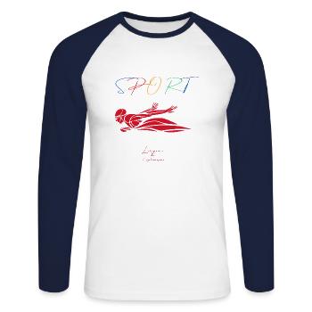 Natation papillon - T-shirt baseball manches longues Homme - blanc/marine - Devant - Nik (191cm)