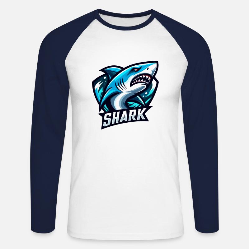 Hai-Maskottchen - Unisex Baseballshirt langarm - Weiß/Navy