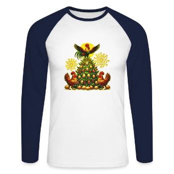 Lustiger Weihnachtsbaum Hühner - Unisex Baseballshirt langarm - Weiß/Navy - Vorne - Nik (191cm)