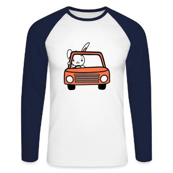 Hase Auto fahren Autofahrer Führerschein bestanden - Unisex Baseballshirt langarm - Weiß/Navy - Vorne - Nik (191cm)