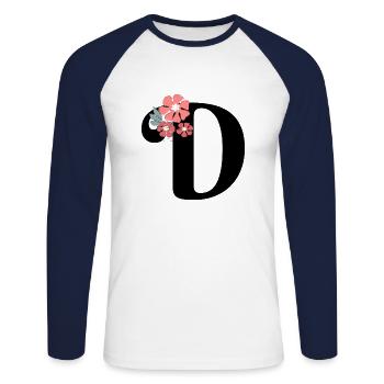 Lettre d fleurs minimalistes - T-shirt baseball manches longues Homme - blanc/marine - Devant - Nik (191cm)