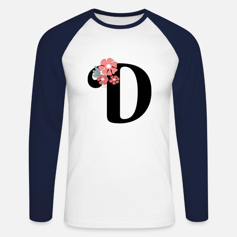 Minimalistischer Blumenbrief - Unisex Baseballshirt langarm - Weiß/Navy
