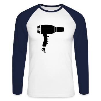 Seche cheveux - T-shirt baseball manches longues Homme - blanc/marine - Devant - Nik (191cm)