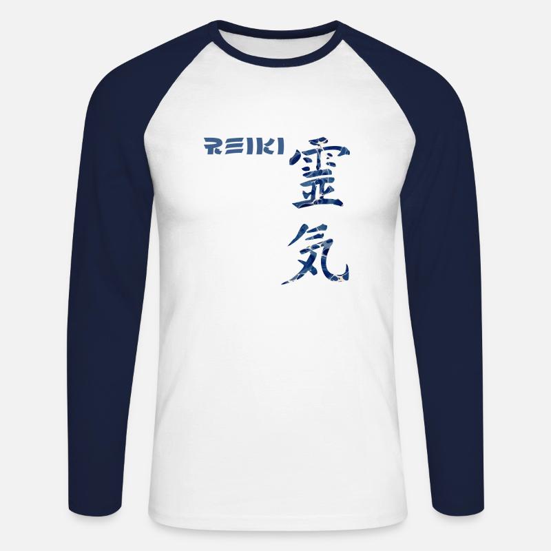 reiki japanisch e 12 - Unisex Baseballshirt langarm - Weiß/Navy