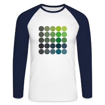 Cultform-Colors: sphères bleu-vert - T-shirt baseball manches longues Homme - blanc/marine - Devant - Nik (191cm)