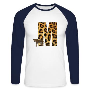 leopard m - Unisex Baseballshirt langarm - Weiß/Navy - Vorne - Nik (191cm)