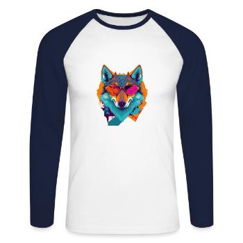 Révolte rétro des loups - T-shirt baseball manches longues Homme - blanc/marine - Devant - Nik (191cm)