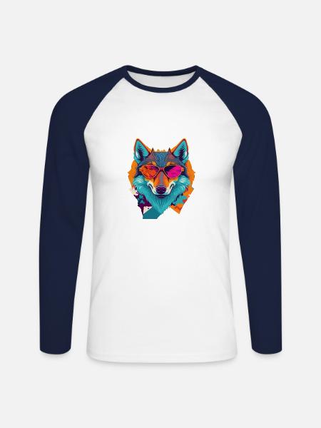 Retro Wolf Revolt - Unisex Long Sleeve Baseball T-Shirt - white/navy