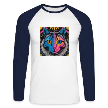 Chat électrique - T-shirt baseball manches longues Homme - blanc/marine - Devant - Nik (191cm)