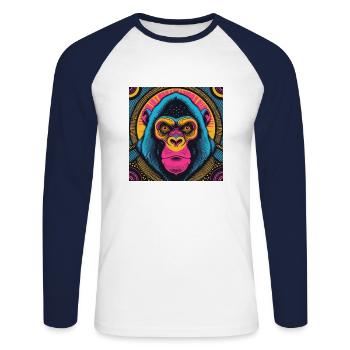 Elektrischer Gorilla - Unisex Baseballshirt langarm - Weiß/Navy - Vorne - Nik (191cm)
