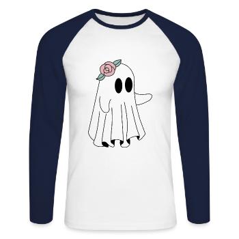 Joyeux Halloween fantômes amour - T-shirt baseball manches longues Homme - blanc/marine - Devant - Nik (191cm)