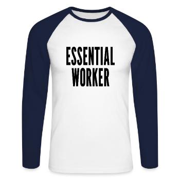 Travailleur essentiel Drôle Humour d’employé essentiel - T-shirt baseball manches longues Homme - blanc/marine - Devant - Nik (191cm)