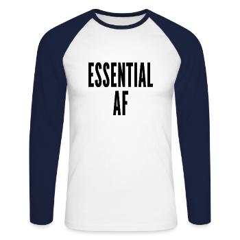 Essential AF Funny Essential Employee Humor - Unisex Baseballshirt langarm - Weiß/Navy - Vorne - Nik (191cm)