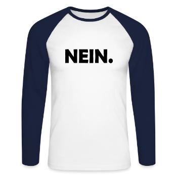 Nein - Unisex Baseballshirt langarm - Weiß/Navy - Vorne - Nik (191cm)