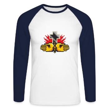 Pixelart No. 6 (pray) - color - Unisex Long Sleeve Baseball T-Shirt - white/navy - Front - Nik (191cm)