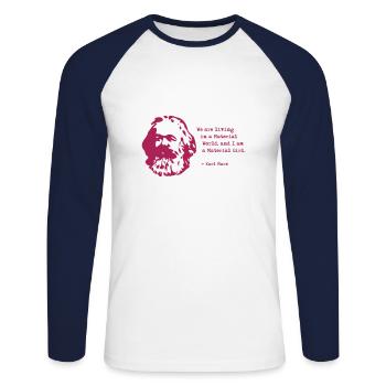 Cri drôle de Karl Marx, communisme - T-shirt baseball manches longues Homme - blanc/marine - Devant - Nik (191cm)