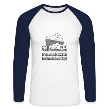 GAMER STERBEN NICHT SIE RESPAWNEN - Gaming - Unisex Baseballshirt langarm - Weiß/Navy - Vorne - Nik (191cm)