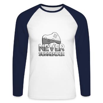 NEVER SURRENDER + Controller - Gaming - Unisex Long Sleeve Baseball T-Shirt - white/navy - Front - Nik (191cm)