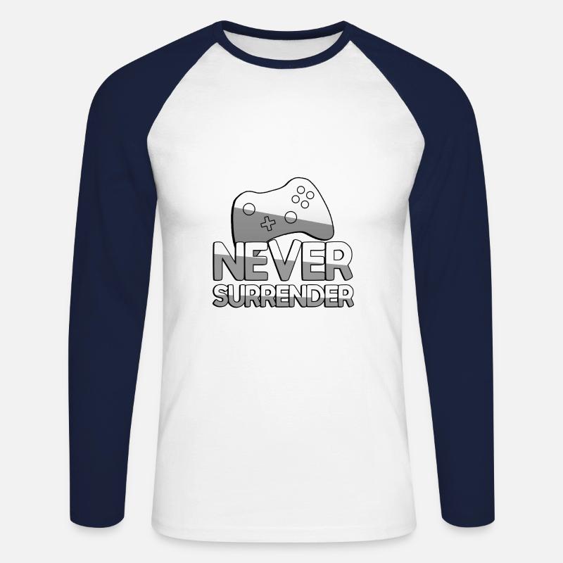 NEVER SURRENDER + Controller - Gaming - Unisex Long Sleeve Baseball T-Shirt - white/navy