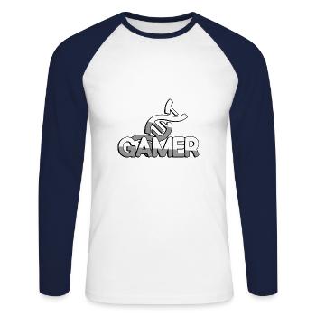 GAMER + DNA - Gaming - Unisex Long Sleeve Baseball T-Shirt - white/navy - Front - Nik (191cm)