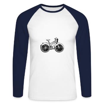 Vélo électrique - T-shirt baseball manches longues Homme - blanc/marine - Devant - Nik (191cm)