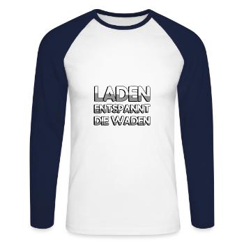 LADEN ENTSPANNT DIE WADEN - E-Bike - Unisex Baseballshirt langarm - Weiß/Navy - Vorne - Nik (191cm)