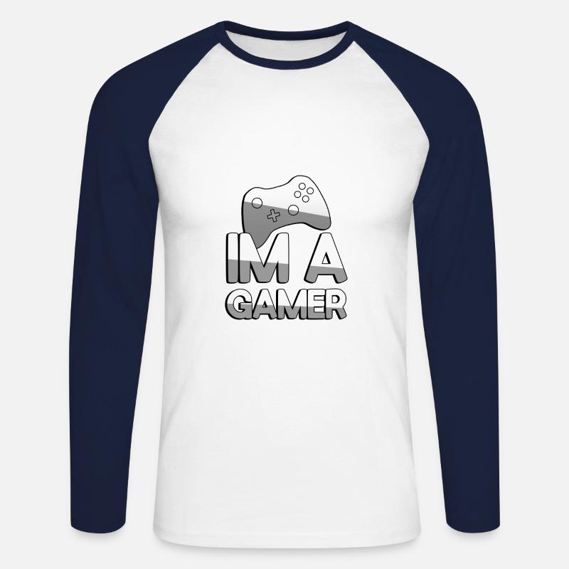 IM A GAMER + Controller - Gaming - Unisex Baseballshirt langarm - Weiß/Navy
